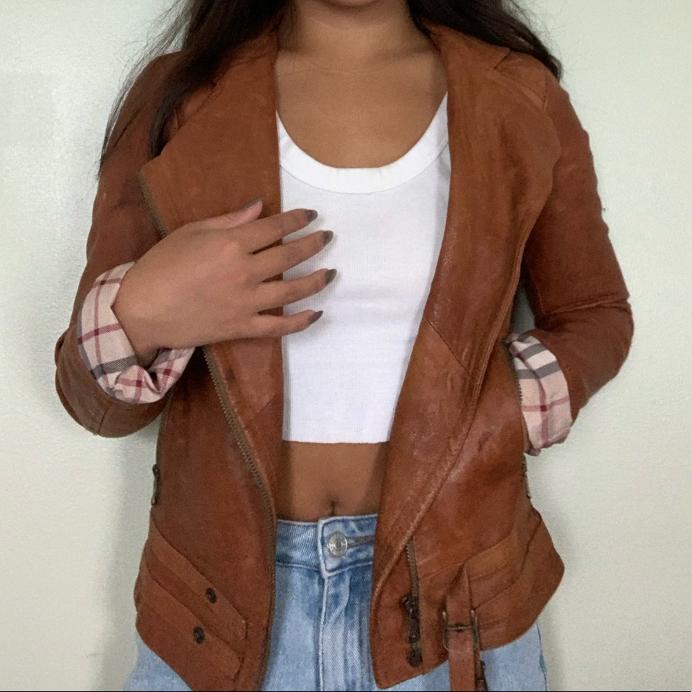 Brown Fuax Leather Autumn Jacket